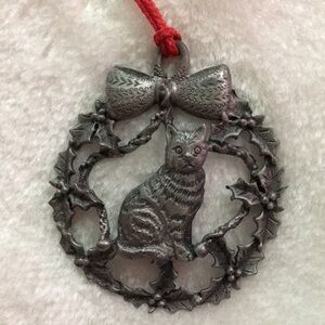 Silver Cat Pewter Ornament